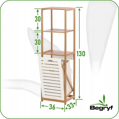 KOSZ NA PRANIE wąski REGAŁ bambusowy do ŁAZIENKI wysuwany PÓŁKI bambus loft na Arena.pl