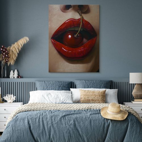 Obraz Czerwone Usta Kobiecy Portret Wiśnia Do Sypialni 50cm x 70cm na Arena.pl