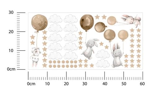 Naklejki Dla Dzieci Króliczki Balony Chmury Gwiazdy ZESTAW 60cm x 30cm na Arena.pl