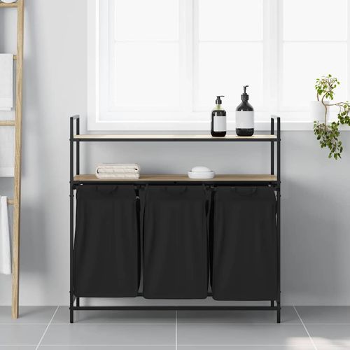 Kosz na pranie 3 przegrody z półkami, dąb sonoma na Arena.pl