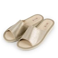 Pantofle damskie złote metaliczne skóra