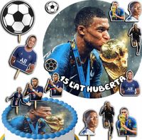 ZESTAW OPŁATEK NA TORT 20CM + TOPPERY PAPIEROWE - MBAPPE IMIĘ 15CM 18CM