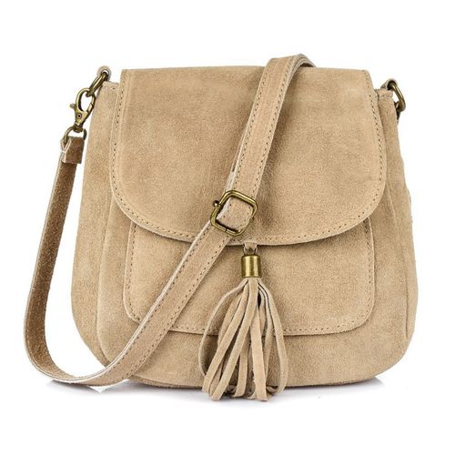 VERA PELLE torebka damska zamszowa listonoszka z klapą V449 żółta na Arena.pl