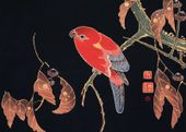 Plakat 70x50cm Red Parrot, Jakuchu Japoński Vintage do Salonu