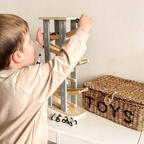 MAMABRUM Drewniany Tor Zjeżdżalnia Dla Samochodów 6 Pięter + 6 Autek na Arena.pl