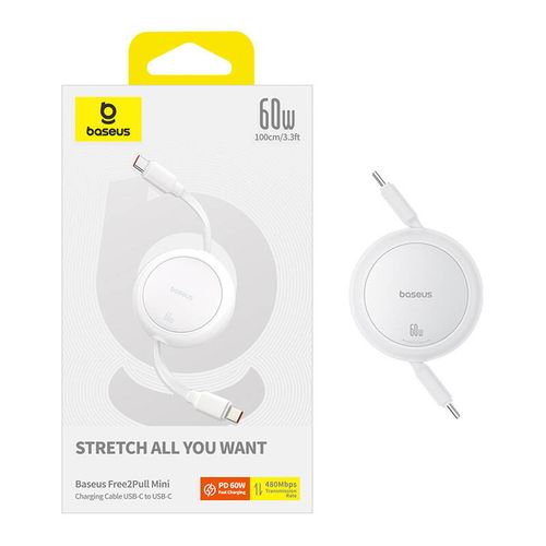 Kabel USB Baseus Free2Pull Mini USB-C do USB-C, 60W, 1, (biały) na Arena.pl