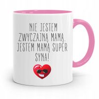 Kubek Różowy Prezent Dla Mamy Mama Super Syna Z Nadrukiem Ze Zdjęciem