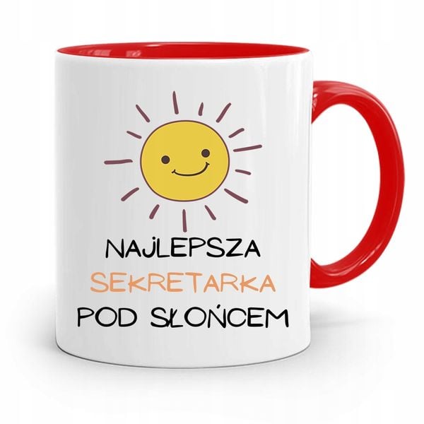 Kubek Czerwony Prezent Dla Najlepszej Sekretarki Z Nadrukiem Ze Zdjęciem zdjęcie 1