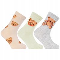 Skarpetki Dziewczęce Bawełniane Długie w Misiaczki 3-pary MORAJ 35-38