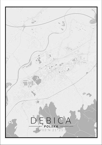 Dębica mapa czarno biała - plakat 70x100 cm zdjęcie 1