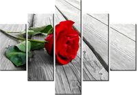 70 100CM OBRAZ 5 ELEM RÓŻA DESKACH DRUK PŁÓTNO