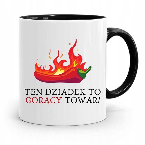 Kubek Czarny Dla Dziadka Dzadek To Gorący Towar Z Nadrukiem Ze Zdjęciem zdjęcie 1