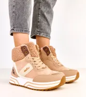 Ciemnobeżowe sneakersy wysokie ocieplane z kożuszkiem Mirasen 41