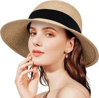 Kapelusz słomkowy damski plażowy ochrona UV letni beżowy regulowany