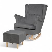 Ciemny szary Fotel Bujany Uszak + Podnóżek + Poduszka