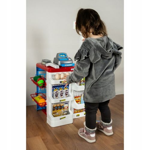 Supermarket Sklep Kasa dla Dzieci Stragan + Wózek Koszyk z Akcesoria Duży na Arena.pl