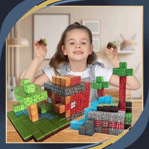 KLOCKI MAGNETYCZNE Sześciany Piksele Dla dzieci 200 KLOCKÓW + 2 LUDZIKI na Arena.pl