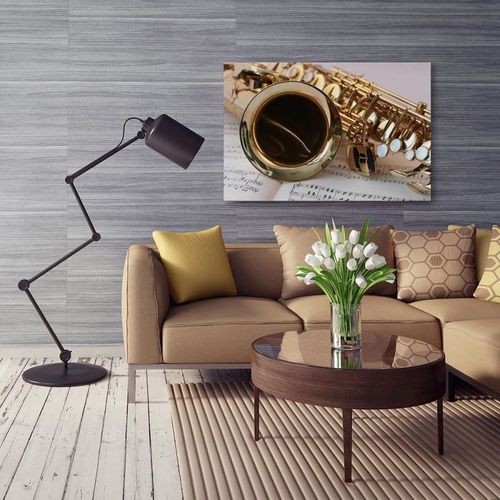 Obraz na płótnie - Canvas, Saksofon na arkuszu nutowym 80x60 na Arena.pl