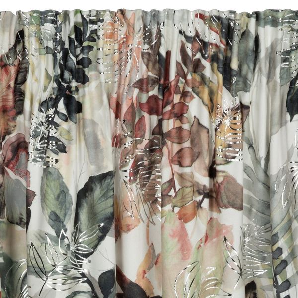 Zasłona gotowa na taśmie ARINA 140x270 biała srebrna motyw botaniczny zdjęcie 5