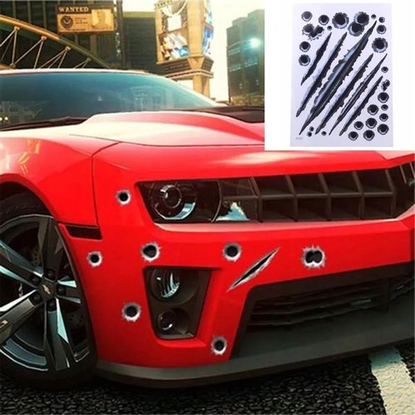 Naklejka 3D samochód dziury po kulach zadrapanie pazury auto tuning krecha zdjęcie 9