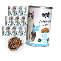 MOKRA KARMA DLA KOTA TufTuf puszka kawałki mięsne z rybą ZESTAW 12x415g