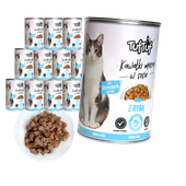 MOKRA KARMA DLA KOTA TufTuf puszka kawałki mięsne z rybą ZESTAW 12x415g
