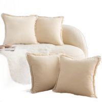 Zestaw 4 Poszewek Bawełnianych z Frędzlami 55x55 cm Beżowe Boho na Sofę