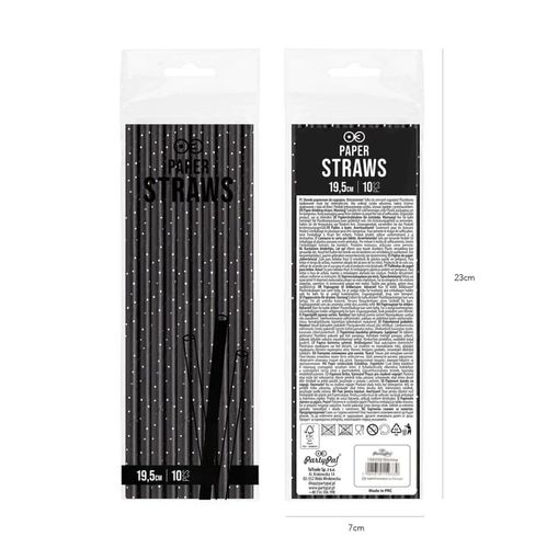 Słomki papierowe czarne w srebrne kropki, 10 szt. na Arena.pl