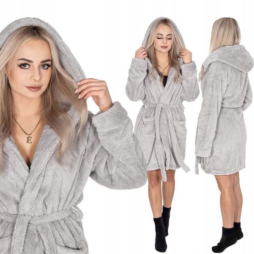 SZLAFROK DAMSKI CIEPŁY Z KAPTUREM R.S/M WIĄZANY W TALII GRUBY DŁUGI MIĘKKI na Arena.pl