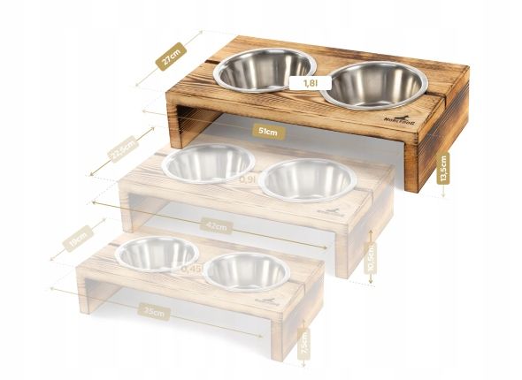MISKI NA STOJAKU dla psa DUŻEGO STOJAK DREWNIANY bufet 2x 1,8 L + treserki zdjęcie 3