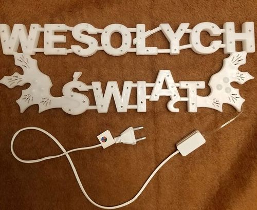 NAPIS ZIMNO BIAŁY WESOŁYCH ŚWIĄT ŚWIECĄCY LED Z PROGRAMATOREM 8 FUNKCJI na Arena.pl