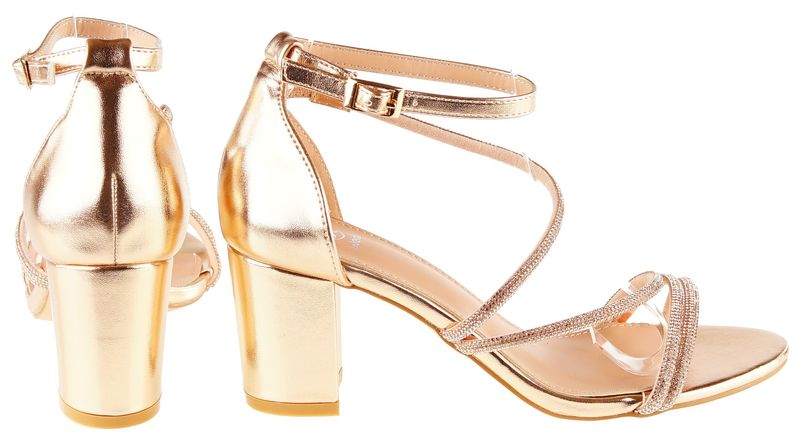 Sandały na obcasie słupku 6,5 cm. szampańskie Rozmiar obuwia - 40 zdjęcie 5