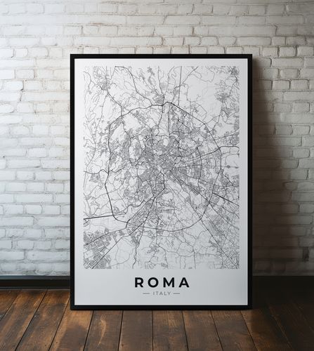 Plakat mapa Rzym plan miasta 50x70 cm w czarnej ramie na Arena.pl
