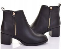 KLASYCZNE BOTKI DAMSKIE NA SŁUPKU CZARNE NA JESIEŃ ZIMĘ OCIEPLONE