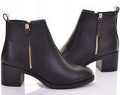 KLASYCZNE BOTKI DAMSKIE NA SŁUPKU CZARNE NA JESIEŃ ZIMĘ OCIEPLONE