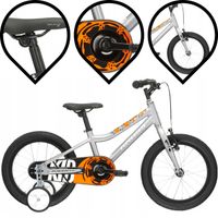 Rower dziecięcy Kross Racer 4.0 koło 16 szaro biały pomarańcz boczne kółka