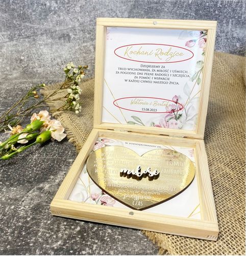 PODZIĘKOWANIE DLA RODZICÓW PUDEŁKO PREZENT ZŁOTE SERCE MAMY TATY UPOMINEK na Arena.pl