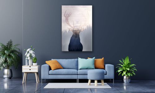 OBRAZ NA PŁÓTNIE 047 Jeleń na tle lasu 60x90cm na Arena.pl