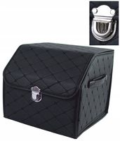 Skrzynia organizer samochodowy bagażnika TWARDA SKÓRZANA CZARNA 34x30x30cm