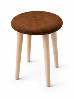 Taboret Drewniany, Krzesło, Stołek, Taboret okrągły tapicerowany, Brąz