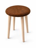 Taboret Drewniany, Krzesło, Stołek, Taboret okrągły tapicerowany, Brąz