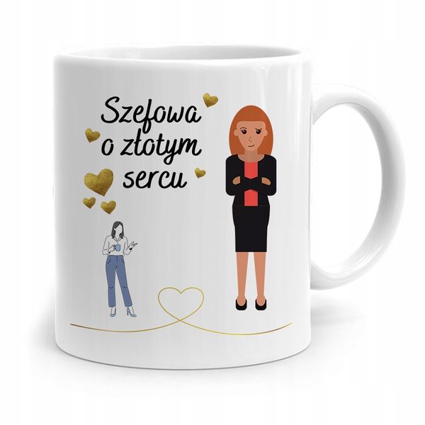 Kubek Prezent Dla Szefowej O Złotym Sercu Z Nadrukiem Ze Zdjęciem zdjęcie 1