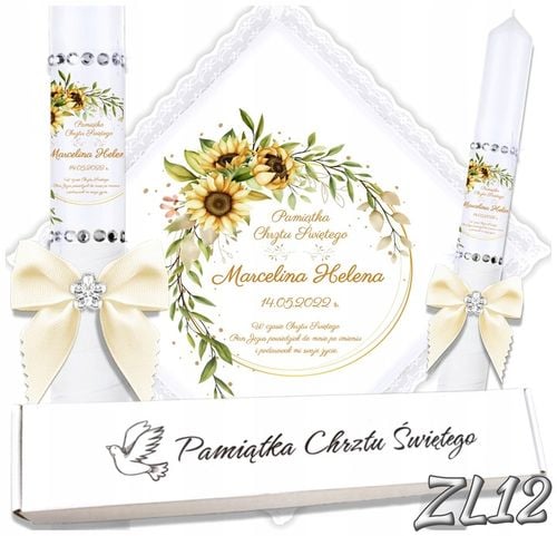 Biała szatka i świeca do chrztu ECO imię i data BOHO gromnica pudełko na Arena.pl