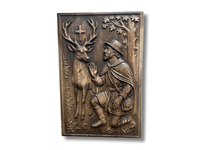 Płaskorzeźba Św. Hubert z jeleniem w lesie- prezent dla myśliwego 30,5cm