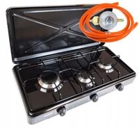 Kuchenka turystyczna gazowa 3 palnikowa czarna zestaw