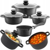 ZESTAW GARNKÓW INDUKCJA KOMPLET GARNKI GAZ RONDEL POKRYWKI MARMUROWE 7 EL.