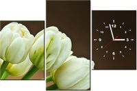 60CM 90 ZEGAR 3 ELEM BIAŁE TULIPANY ŚCIENNY
