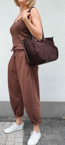 Torebka shopper zamszowa Vera Pelle skóra czekoladowa na Arena.pl