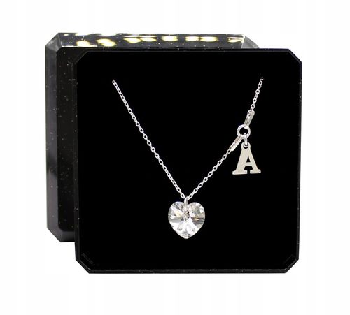Naszyjnik SREBRNY SERCE SWAROVSKI dowolna literka łańcuszek z sercem na Arena.pl