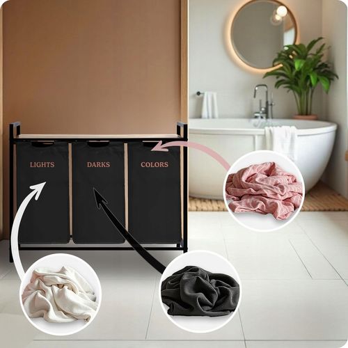 KOSZ NA PRANIE TRZYKOMOROWY BIELIZNĘ DUŻY POJEMNIK Z POKRYWĄ 3 KOMORY na Arena.pl